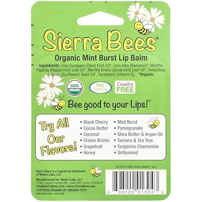 Sierra Bees ORGANIC LIP BALMS, MINT BURST, 4 PACK, 0.15 OZ (4.25 G) EACH - Image 3